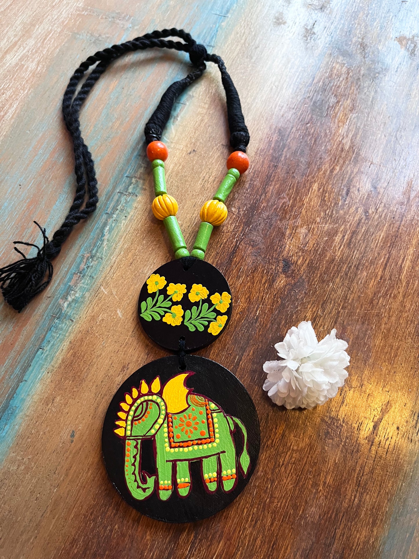 Hand-Painted Elephant Design Necklace