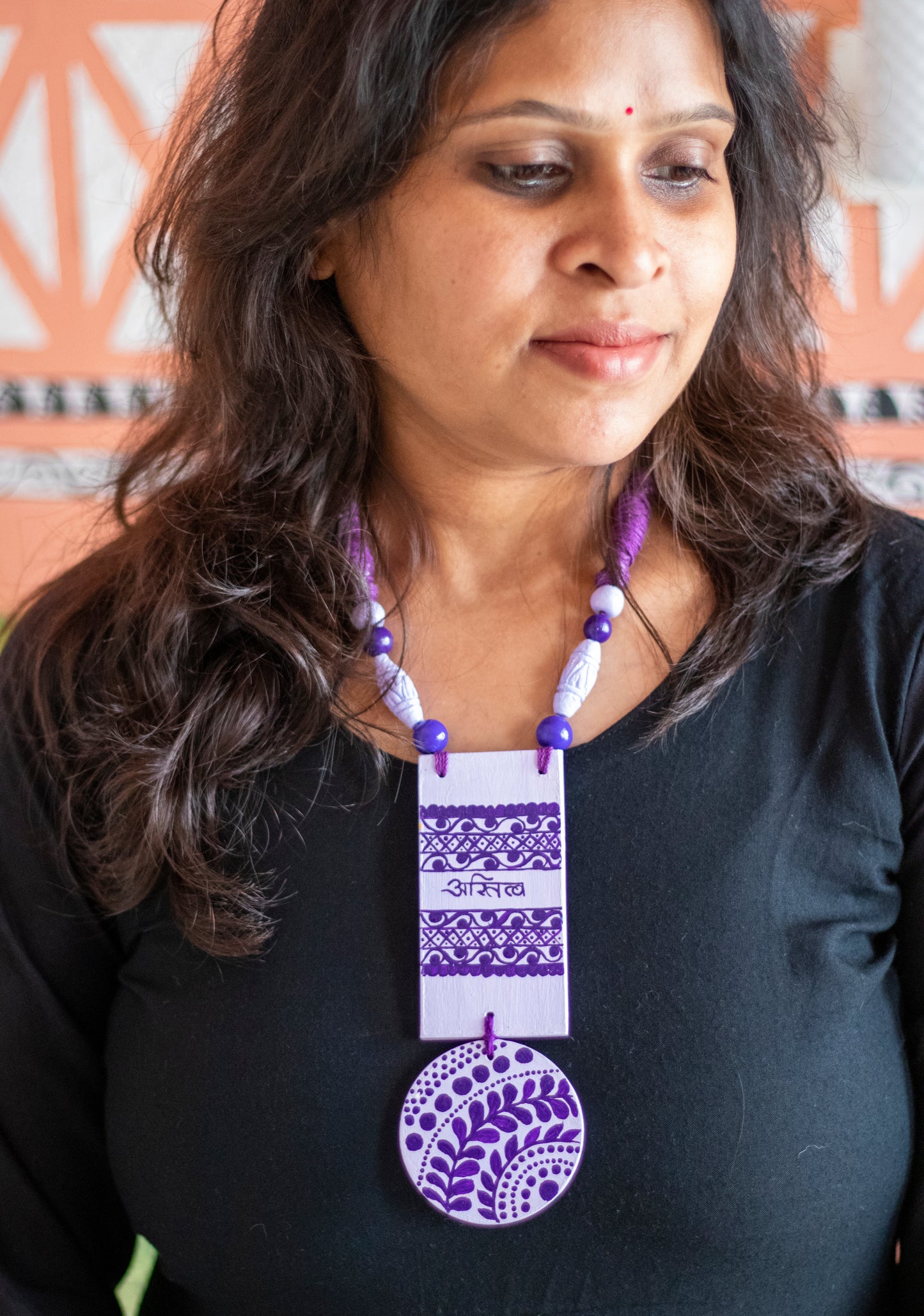 Hand-Painted Necklace With Astitva Inscription