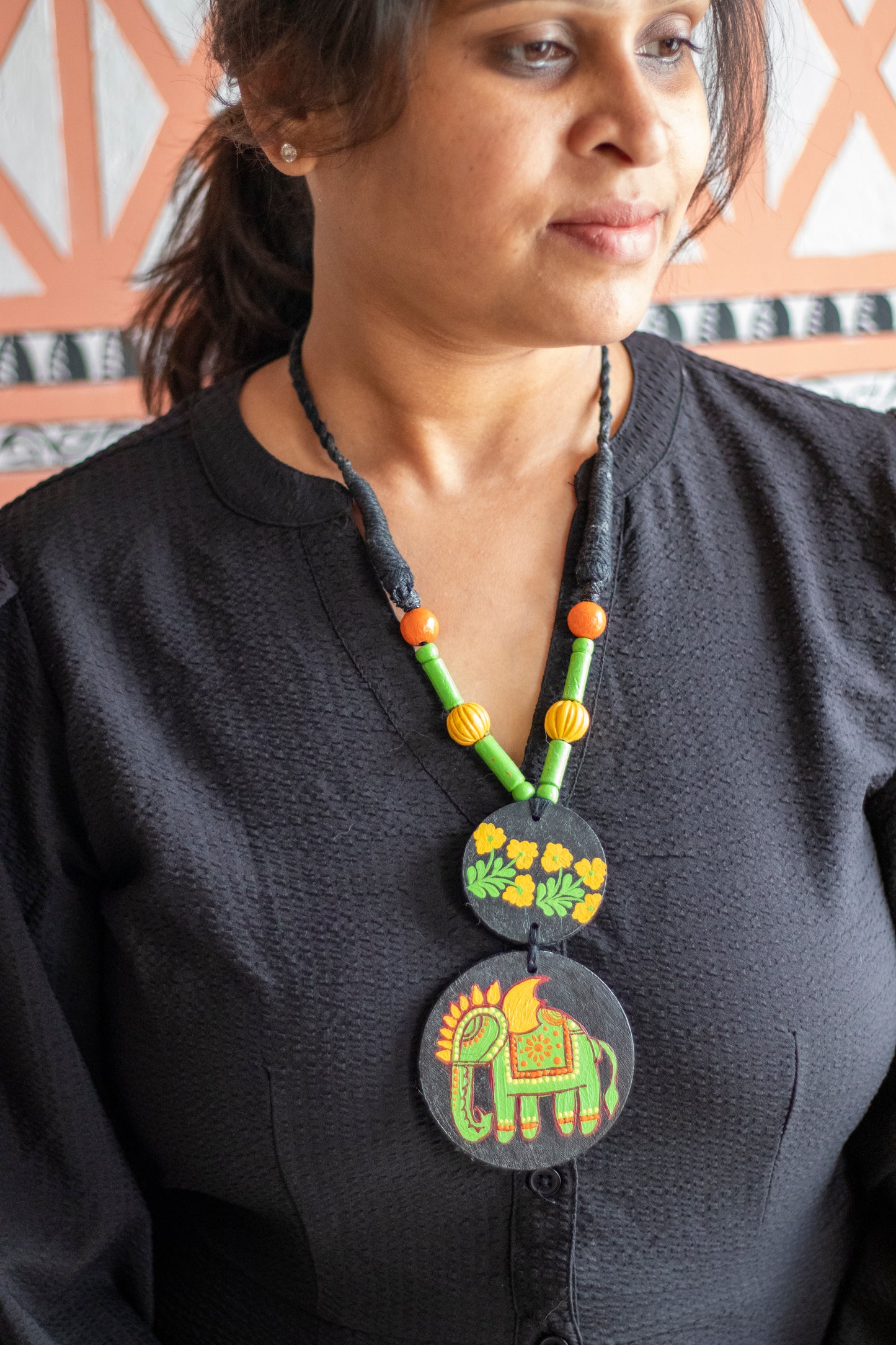 Hand-Painted Elephant Design Necklace