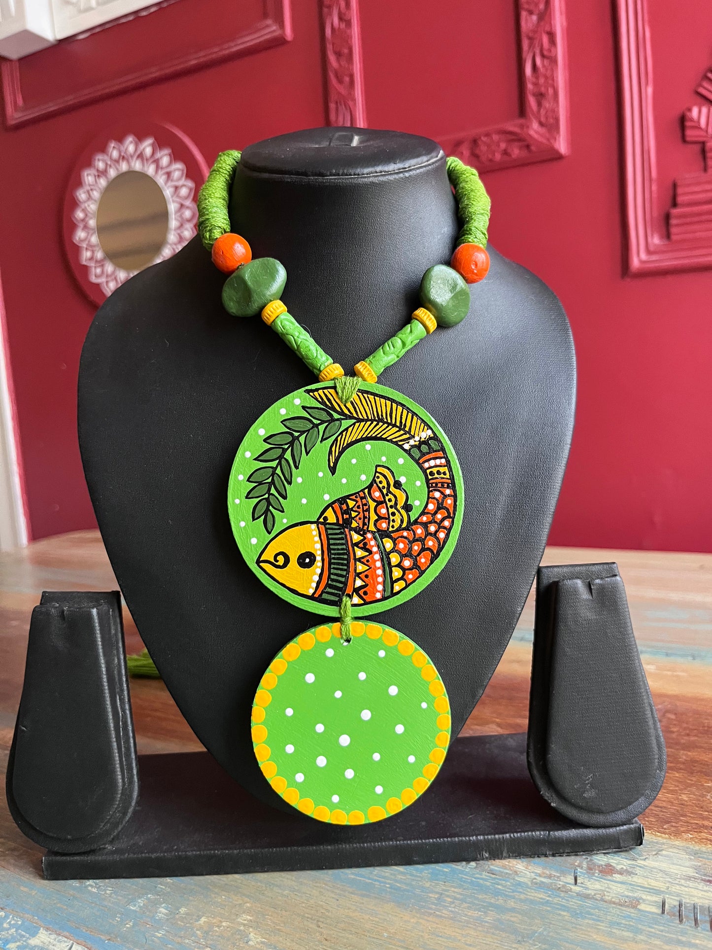 Hand-Painted Madhubani Necklace - Vibrant Fish Design