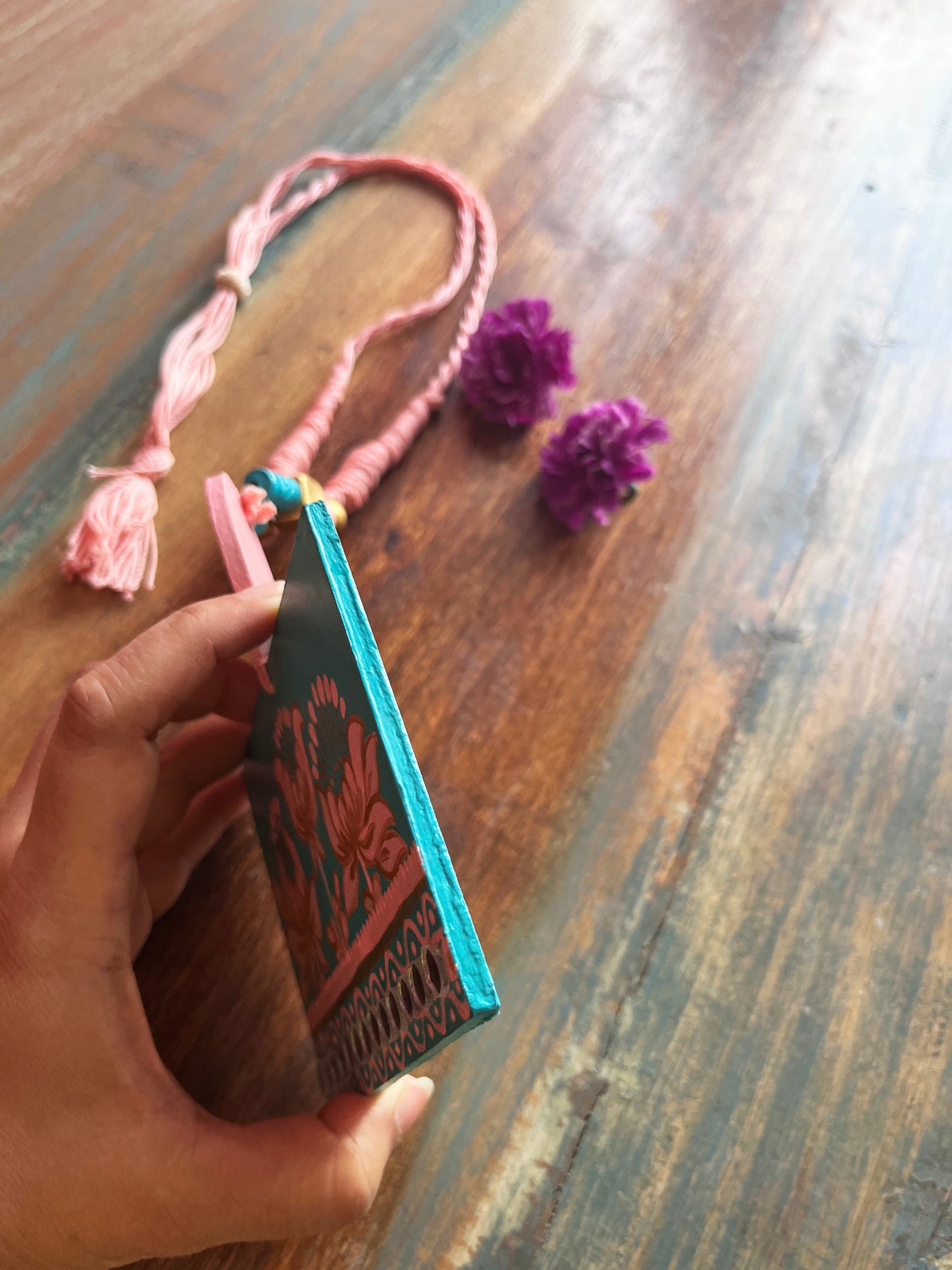 Hand-Painted Modern Lotus Necklace with Mirror work