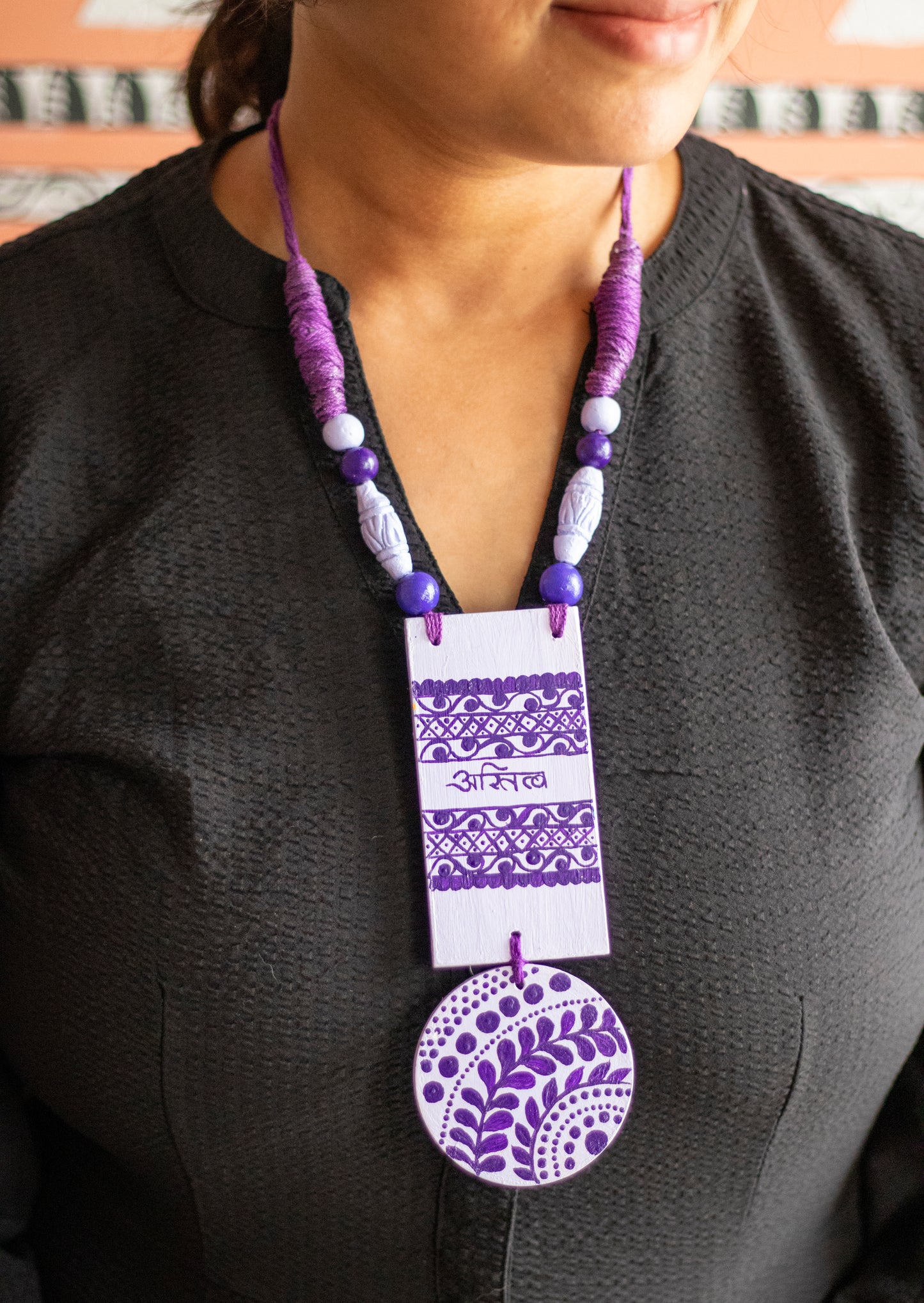 Hand-Painted Necklace With Astitva Inscription