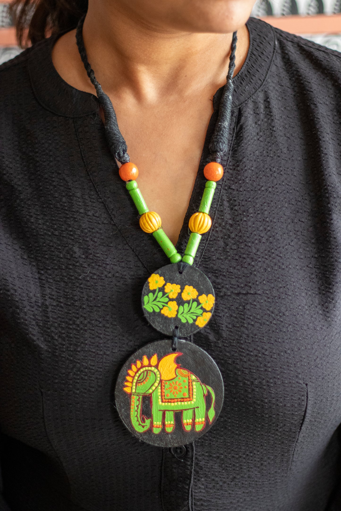 Hand-Painted Elephant Design Necklace