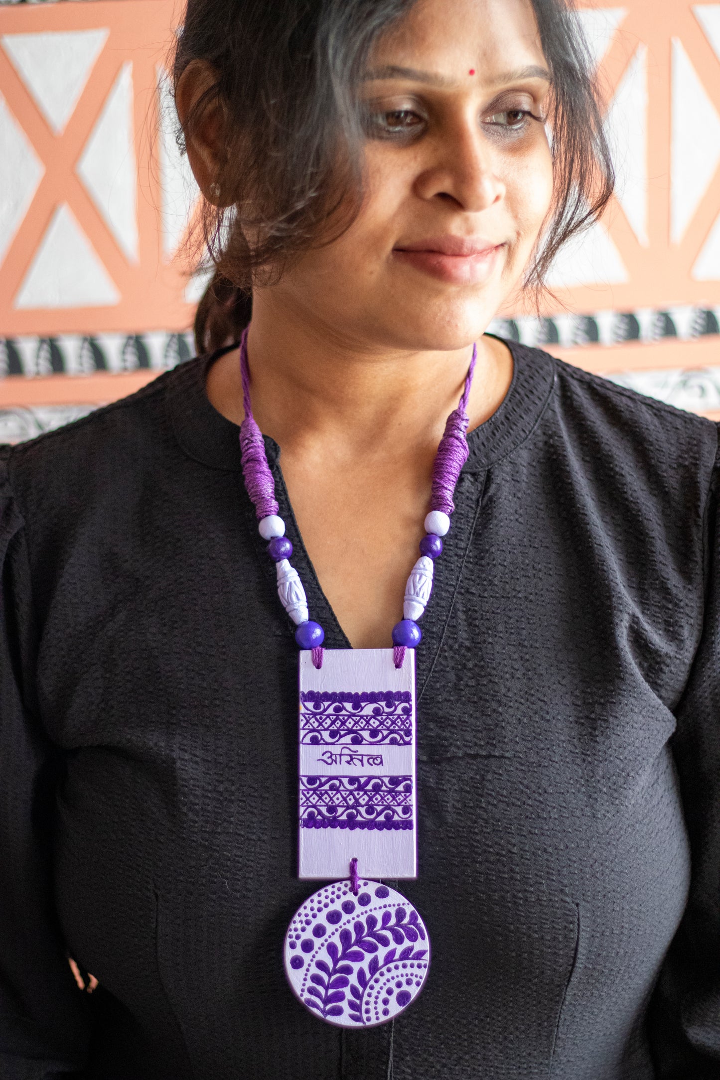 Hand-Painted Necklace With Astitva Inscription