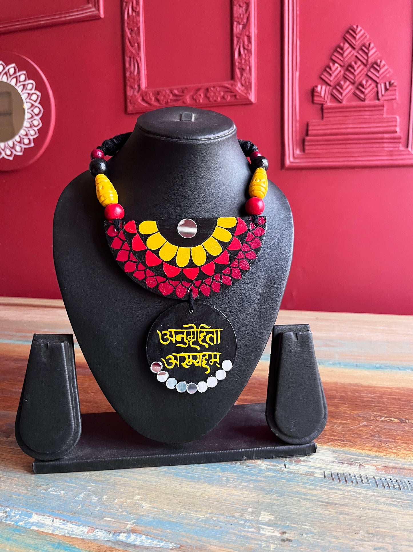 Hand-Painted Necklace with Anugruhita Asmyaham Inscription
