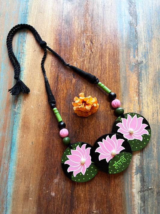 Hand-Painted Lotus Necklace with "Samprati" Inscription